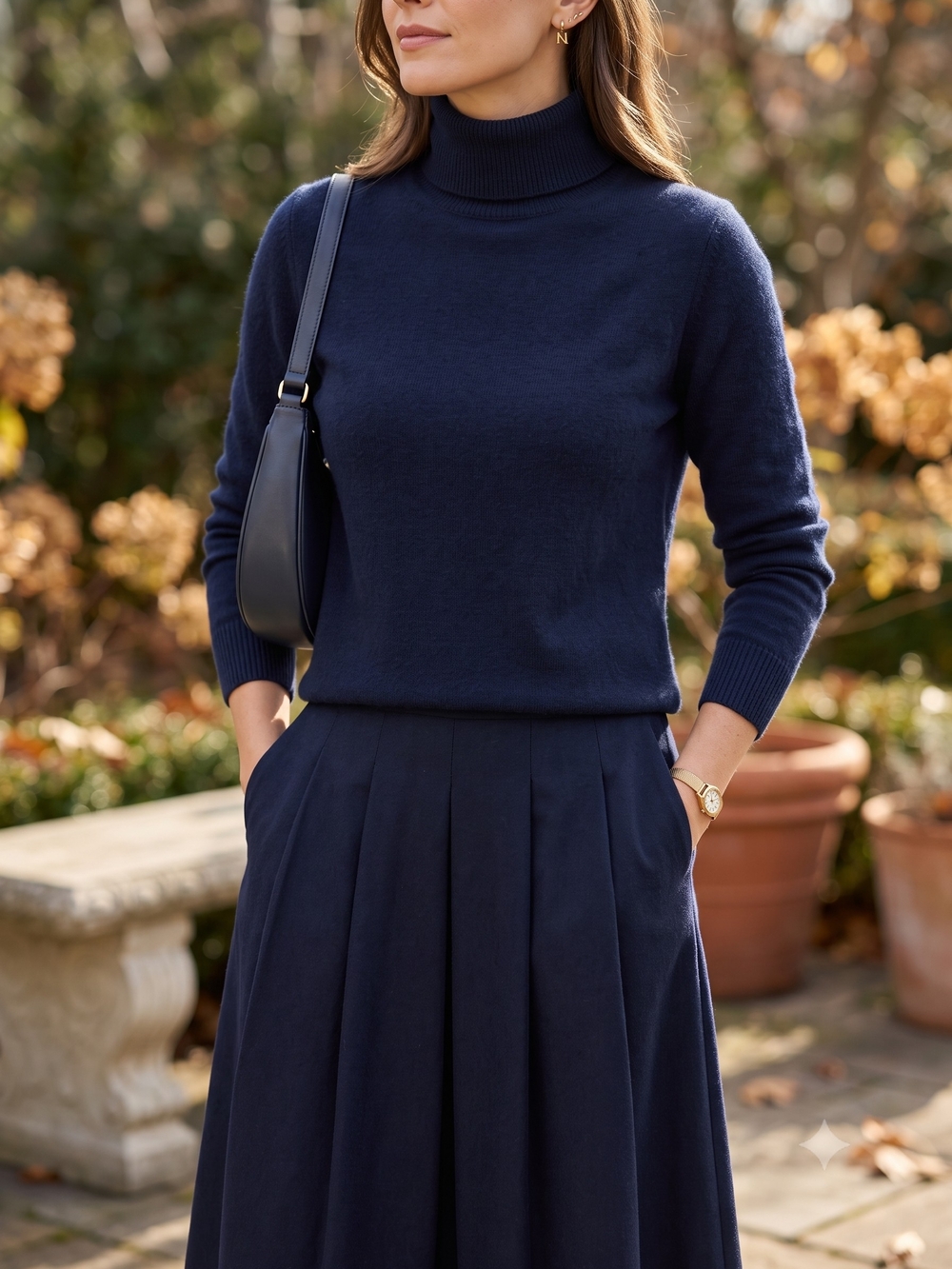 Hudson's Bay 100% Cashmere Navy Turtleneck Sweater Old Money Dark Academia Chic
